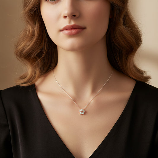 Selene Zircon Star Necklace – Sterling Silver jewelry by Curia Pieces, view 2