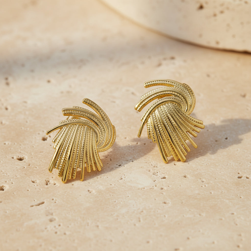 Marceline Textured Stud Earrings – 18K Gold-Plated jewelry by Curia Pieces, view 3