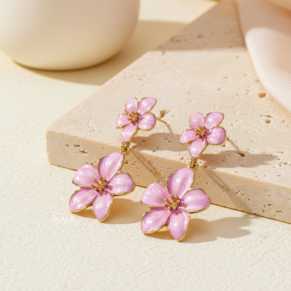 Dahlia Flower Dangle Earrings – 18K Gold-Plated jewelry by Curia Pieces, view 4