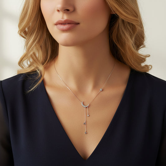 Noor Star & Moon Necklace – Sterling Silver jewelry by Curia Pieces, view 2